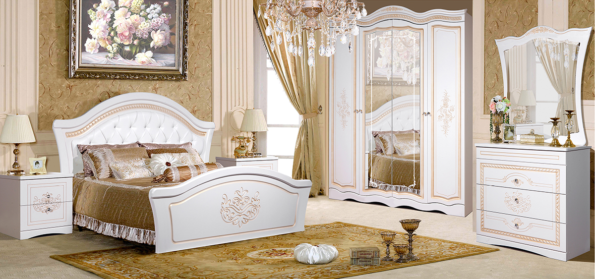 Модульная спальня Графиня (КМК-мебель) Белый металлик+золото